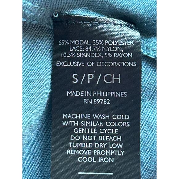 Natori Soft Luxe Shangra-La Tencel Robe Blue Belted Lace Trim Sleeves Sz Small - Picture 13 of 16